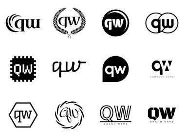 QW logo şirketi şablonu. Q ve W harfi logoti. Tasarım elemanları ile farklı klasik serif harfleri ve modern kalın metin ayarla. İlk yazı tipi tipografisi.