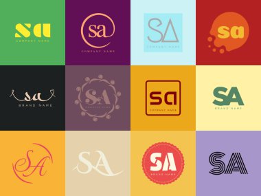 SA logo company template. Letter s and a logotype. Set different classic serif lettering and modern bold text with design elements. Initial font typography. clipart