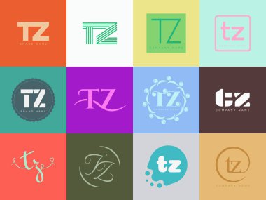 TZ logo company template. Letter t and z logotype. Set different classic serif lettering and modern bold text with design elements. Initial font typography. clipart