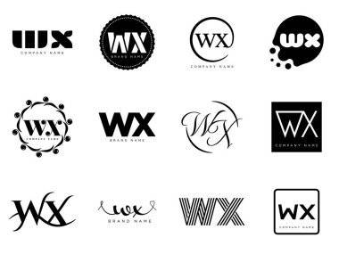 WX logo şirketi şablonu. Harf w ve x logoti. Tasarım elemanları ile farklı klasik serif harfleri ve modern kalın metin ayarla. İlk yazı tipi tipografisi.