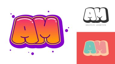 AM logo design for festival or party. Initial letter a and m in graffiti style. Creative modern lettering company name of font typography. Kids trendy logotype or identity. clipart