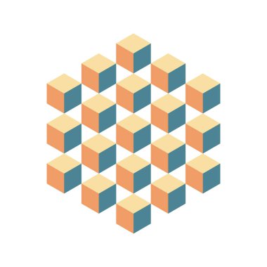 Küp logosu, geometrik vektör tasarımı. Kutu logoti şirketi, izometrik 3 boyutlu teknoloji amblemi.