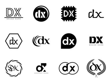 DX logo şirketi şablonu. D ve X harfleri logoti. Tasarım elemanları ile farklı klasik serif harfleri ve modern kalın metin ayarla. İlk yazı tipi tipografisi.