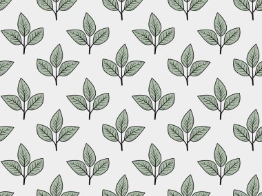 El çizimi çiçek desenli vektör tasarımı. Bitki ve yaprak ile basit bir süs. Kumaş baskı kumaşı.