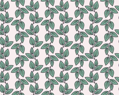 El çizimi çiçek desenli vektör tasarımı. Bitki ve yaprak ile basit bir süs. Kumaş baskı kumaşı.