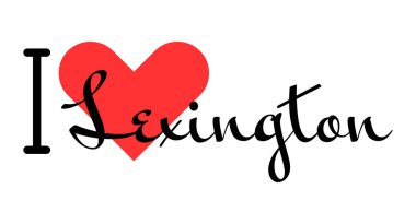 Lexington 'ı seviyorum, Birleşik Devletler şehri. Kırmızı kalpli el yazısıyla yazılmış mektuplar. Vektör illüstrasyonu, modern tasarım
