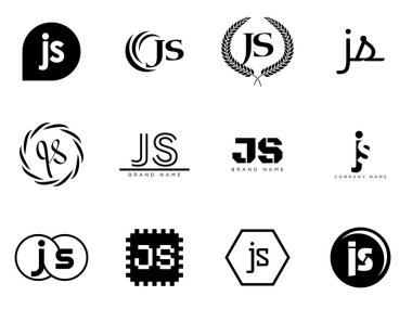 JS logo şirketi şablonu. J harfi ve logoti. Tasarım elemanları ile farklı klasik serif harfleri ve modern kalın metin ayarla. İlk yazı tipi tipografisi.