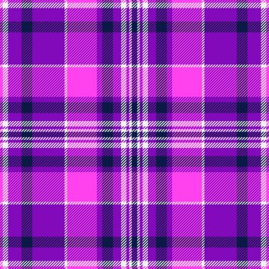 Konfor vektör kontrolü kusursuz, periyodik kumaş dokusu tartan. Bornoz tekstil desen mor ve morumsu renk paleti arka planı.