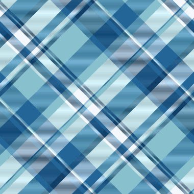 Ön tartan doku kontrolü, pano vektör kumaş ekoseli. Cyan ve alice mavi renk paletinde ticari arkaplansız tekstil.