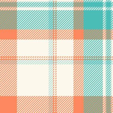 Ekose kumaş, ekose kumaş ustalığı. Deniz kabuğu ve turuncu renk paletinde makara kontrol vektör deseni.