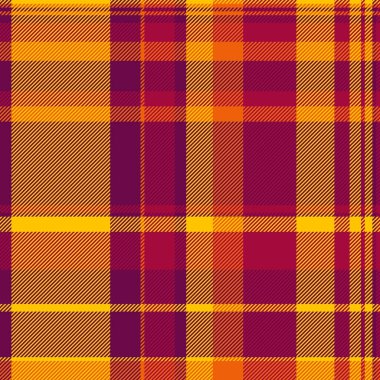 Genç kumaş arka plan vektörü, geleneksel tartan tekstil kontrolü. Erkek dokusu desenli ekoseli pembe ve altın gelincik renginde..