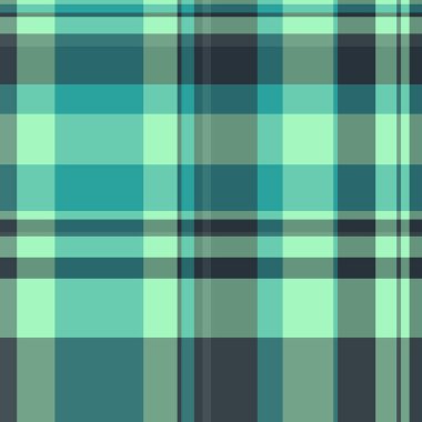 Dekorasyon desenli arka plan, ızgarasız kumaş tartan. Yumuşak ekose yeşil ve orta akuamarin renk paletinde tekstil vektörünü kontrol et.