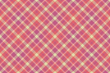Bulanık arkaplan desenli tartan, torba kumaş deseni. Pembe ve kırmızı renk paletinde ipeksiz vektör ekoseli kontrol et.