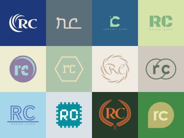 RC logo şirketi şablonu. R ve C harfleri logoti. Tasarım elemanları ile farklı klasik serif harfleri ve modern kalın metin ayarla. İlk yazı tipi tipografisi.