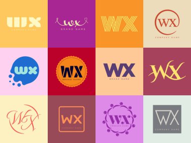 WX logo company template. Letter w and x logotype. Set different classic serif lettering and modern bold text with design elements. Initial font typography. clipart