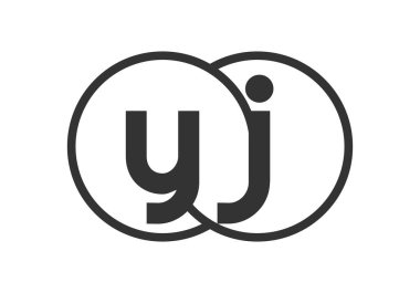 YJ şirket amblemi ana hatları ve y j harfleriyle. Marka kimliği için birleşmiş iki dairenin logo şablonu, logotip. Vektör Sonsuzluk sembolü