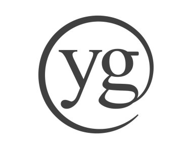 Çember şeklinde e-posta işareti tarzında iki harften oluşan YG logosu. Y ve G, iş şirketinin logosu