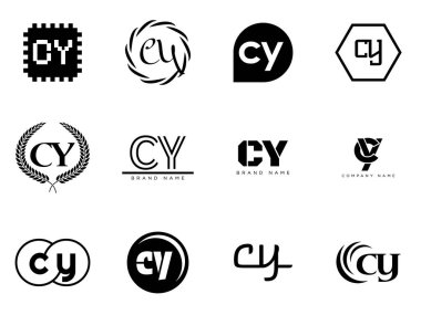 CY logo şirketi şablonu. C harfi ve y logoti. Tasarım elemanları ile farklı klasik serif harfleri ve modern kalın metin ayarla. İlk yazı tipi tipografisi.