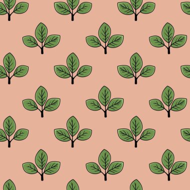 El çizimi çiçek desenli vektör tasarımı. Bitki ve yaprak ile basit bir süs. Kumaş baskı kumaşı.