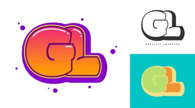Festival ya da parti için GL logo tasarımı. Graffiti tarzında G ve I harfleri. Yazı tipi tipografisinin yaratıcı modern harfleri. Çocukların trend logoti ya da kimliği.