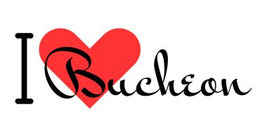 Bucheon 'u seviyorum, Güney Kore şehri. Kırmızı kalpli el yazısıyla yazılmış mektuplar. Vektör illüstrasyonu, modern tasarım