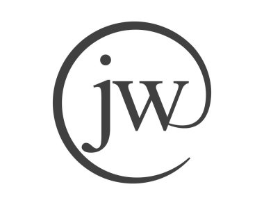 Daire şeklinde e-posta işareti tarzında iki harften oluşan JW logosu. J ve W iş şirketinin logosu