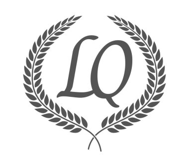 İlk harf L ve Q, LQ monogram logo tasarımı defne çelengi. Kaligrafi yazı tipli lüks amblem.