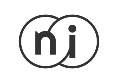 NI şirket amblemi ana hatlar ve harflerle. Marka kimliği için birleşmiş iki dairenin logo şablonu, logotip. Vektör Sonsuzluk sembolü