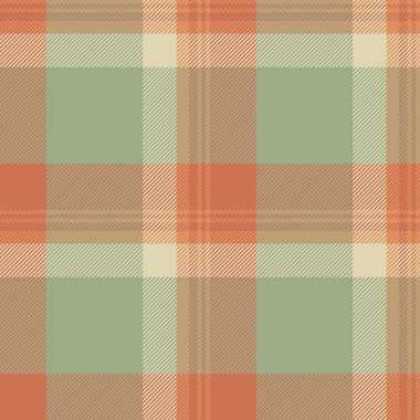Tartan arka plan vektörünü kes, kumaş dokusunu kontrol et. Turuncu ve pastel renkli ekose desenli yakışıklı tekstil deseni paleti.