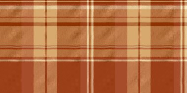 Grup kumaş tekstil kontrolü, performans modeli vektörü. Hassas ekose desenli tartan turuncu ve açık renkli..