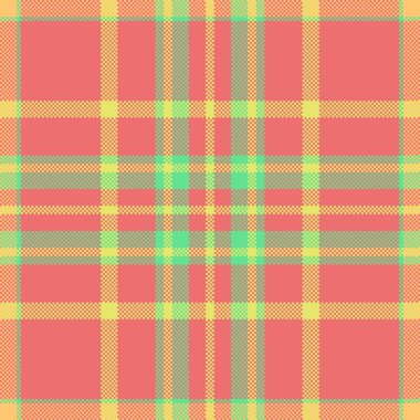Dergi kumaş dokusu kontrolü, şekil vektör ekoseli. Düz tekstil deseni kırmızı ve yeşil renk paletinde.