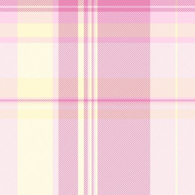 Kırsal tekstil ekoseli, örtüsüz kumaş kontrol vektörü. Fildişi ve pembe renk paletinde basitlik arkaplan tartan deseni.