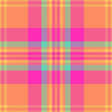 Geçmişini kontrol et, kusursuz ekoseli kumaşı rahatlat. Turuncu ve pembe renk paletinde bandana desenli tekstil dokusu.