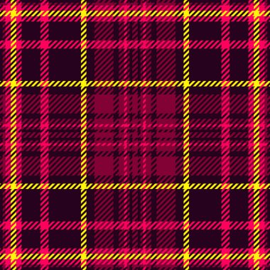 Kumaşın kusursuz dokusu, kırsal tekstil tartan vektörü. Siyah ve parlak renk paletinde satır arkaplan ekoseli deseni kontrol et.