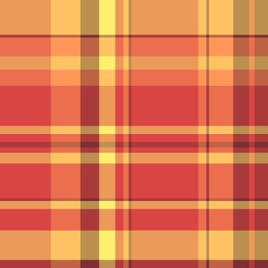 Yaratıcı ekose kumaş ekose kumaş, kusursuz giyim tarzı tekstil. Kırmızı ve turuncu renk paletinde güzel doku vektör kontrolü.