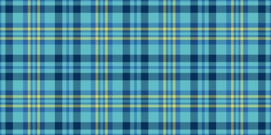 Örtülü kumaş kontrol kalıbı, yakın plan dikişsiz tartan. Cyan ve mavi renk paletindeki masa örtüsü tekstil vektör dokusu.