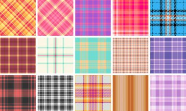 Geometrik ekoseli desenler, kalın çizgili, tekstil, giysi, duvar kağıdı ve kumaş izleri için mükemmel. Geleneksel İskoç esinlenilmiş tasarımlarına modern ve modaya uygun bir büküm ekle.