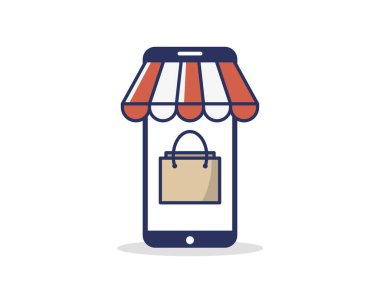 Mobil ve yerel pazar markaları için alışveriş mağazası logosu. Çevrimiçi mağaza simgeleri ödemeler, nakliyat ve satış için basit minimalist işaret, vektör illüstrasyonu.