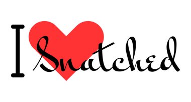 Kapılmış yaratıcı sloganlara bayılırım. Kırmızı kalpli el yazısıyla yazılmış mektuplar. Vektör illüstrasyonu, modern tasarım harfleri