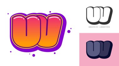 Festival ya da parti için ultraviyole logo tasarımı. Graffiti tarzında ilk harf u ve v. Yazı tipi tipografisinin yaratıcı modern harfleri. Çocukların trend logoti ya da kimliği.