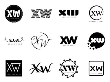 XW logo şirketi şablonu. Harf X ve w logoti. Tasarım elemanları ile farklı klasik serif harfleri ve modern kalın metin ayarla. İlk yazı tipi tipografisi.