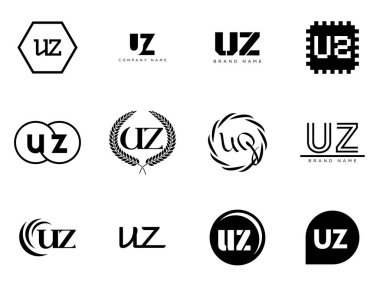 UZ logo şirketi şablonu. U ve Z harfleri logoti. Tasarım elemanları ile farklı klasik serif harfleri ve modern kalın metin ayarla. İlk yazı tipi tipografisi.