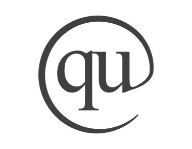 Çember şeklinde e-posta işareti tarzında iki harften QU logosu. Q ve U iş şirketinin yuvarlak logosu