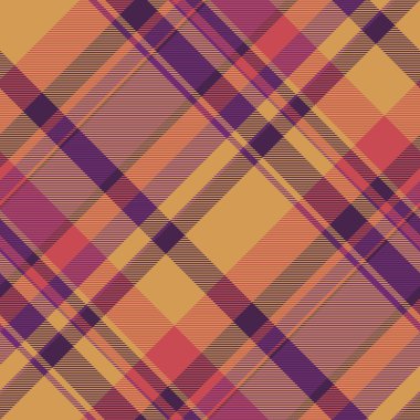 Dünya çapında doku vektörü tartan, Amerikan tekstil kontrolü geçmişi. Turuncu ve kırmızı renk paletinde endüstriyel dikişsiz ekose kumaş deseni.
