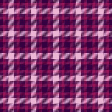 T-kumaş kumaş kumaş dokusu, işgalci dokusu, tekstil dikişsiz. Piknik ekoseli arka plan vektör kontrolü morumsu ve pembe renk paletinde.