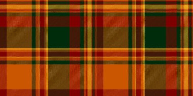 Alçı desenli tartan dikişsiz, 60 'ların ekose vektör desenli. Turuncu ve koyu renk paletinde gerçek tekstil kumaş arka plan kontrolü.