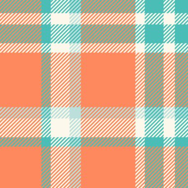 Düzenli doku, kusursuz kontrol, çeşitli desenli tekstil ekoseli. Turuncu ve gök mavisi paletinde Hindistan arkaplan kumaşı vektörü.