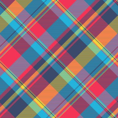 Tam şablon geçmiş kontrolü, duvar kâğıdı vektör tekstil tartan. Geometri dokusu kumaş ekoseli mavi ve kırmızı renk paletinde dikişsiz.