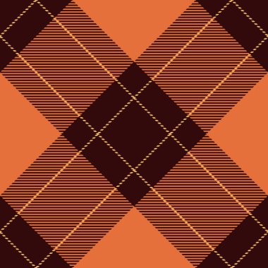 Düzenli doku desenli ekose, katmanlı vektör tartan. Herringbone kumaş arka plan turuncu ve koyu renk paletinde dikişsiz.