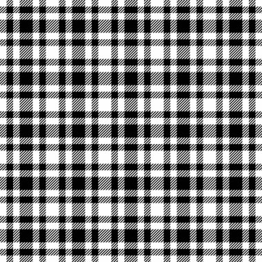 Kürklü vektör dikişsiz ekose kumaş dokusu. Beyaz ve siyah renk paletinde ince denetim motifi arka plan tekstili.